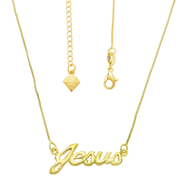 Foto 1 do Produto Gargantilha folheada a ouro com corrente veneziana contendo o nome Jesus