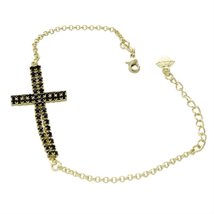 Foto 1 do Produto Pulseira folheada a ouro com cruz feita de strass