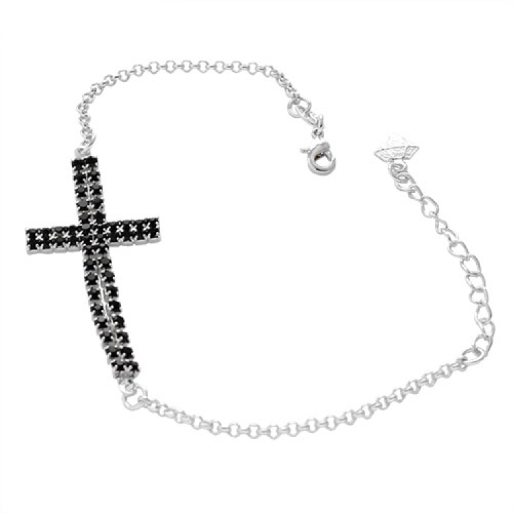 Foto 1 do Produto Pulseira folheada a prata com cruz feita de strass