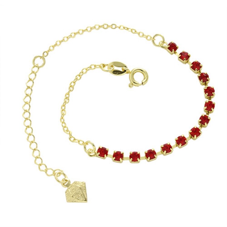 Foto 1 do Produto Pulseira folheada a ouro com pedras de strass de 3 mm na cor vermelha