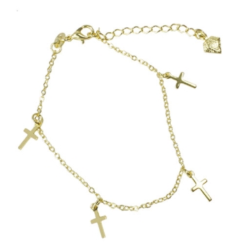 Pulseira folheada a ouro com crucifixos