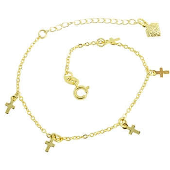 Pulseira folheada a ouro com pingentes em forma de cruz