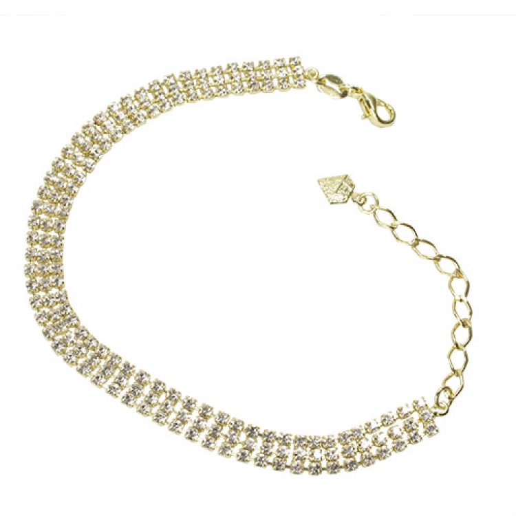Foto 1 do Produto Pulseira folheada a ouro composta por 3 fileiras de strass na cor cristal e extensor de comprimento