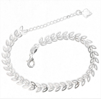 Pulseira folheada a prata com elos em forma de folhas