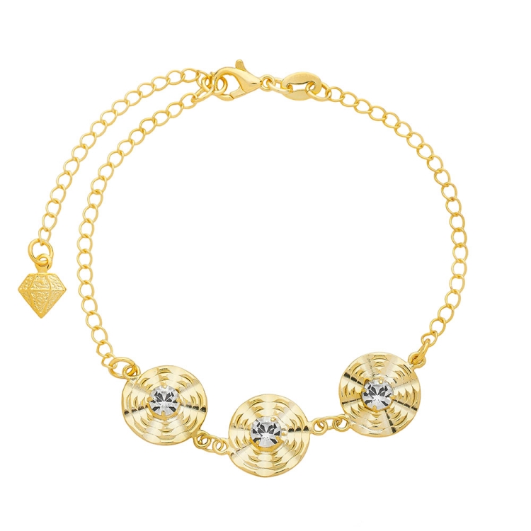 Foto 1 do Produto Pulseira folheada a ouro com adereços rendondos estampados e pedras de strass
