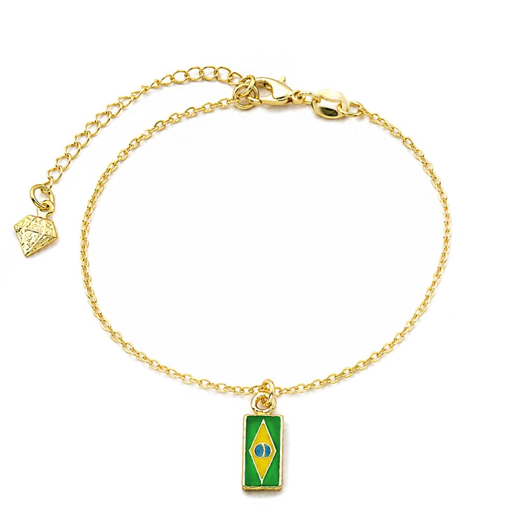 Foto 1 do Produto Pulseira folheada a ouro com pingente em forma da bandeira do Brasil