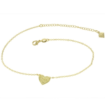 Tornozeleira folheada a ouro com adereço em forma de coração contendo a palavra LOVE