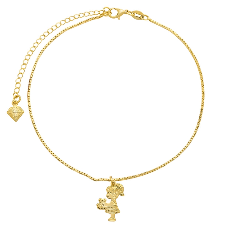 Foto 1 do Produto Tornozeleira folheada a ouro e pingente menina com ursinho