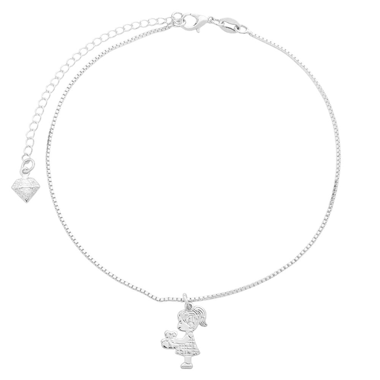 Foto 1 do Produto Tornozeleira folheada a prata e pingente menina com ursinho