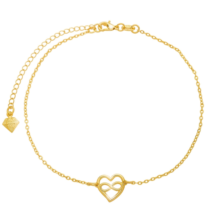 Foto 1 do Produto Tornozeleira folheada a ouro com adereço em forma de coração com símbolo do infinito