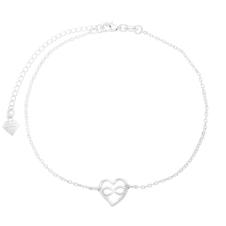 Foto 1 do Produto Tornozeleira folheada a prata com adereço em forma de coração com símbolo do infinito
