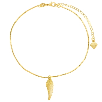 Tornozeleira folheada a ouro com pingente em forma de asa