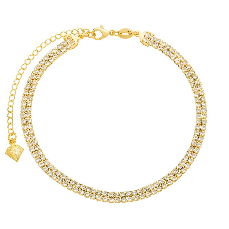 Foto 1 do Produto Tornozeleira folheada a ouro composta por 2 fileiras de pedras de zircônia