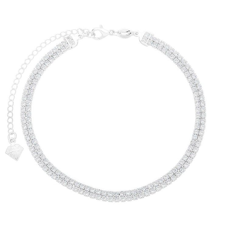 Foto 1 do Produto Tornozeleira folheada a prata composta por 2 fileiras de pedras de zircônia